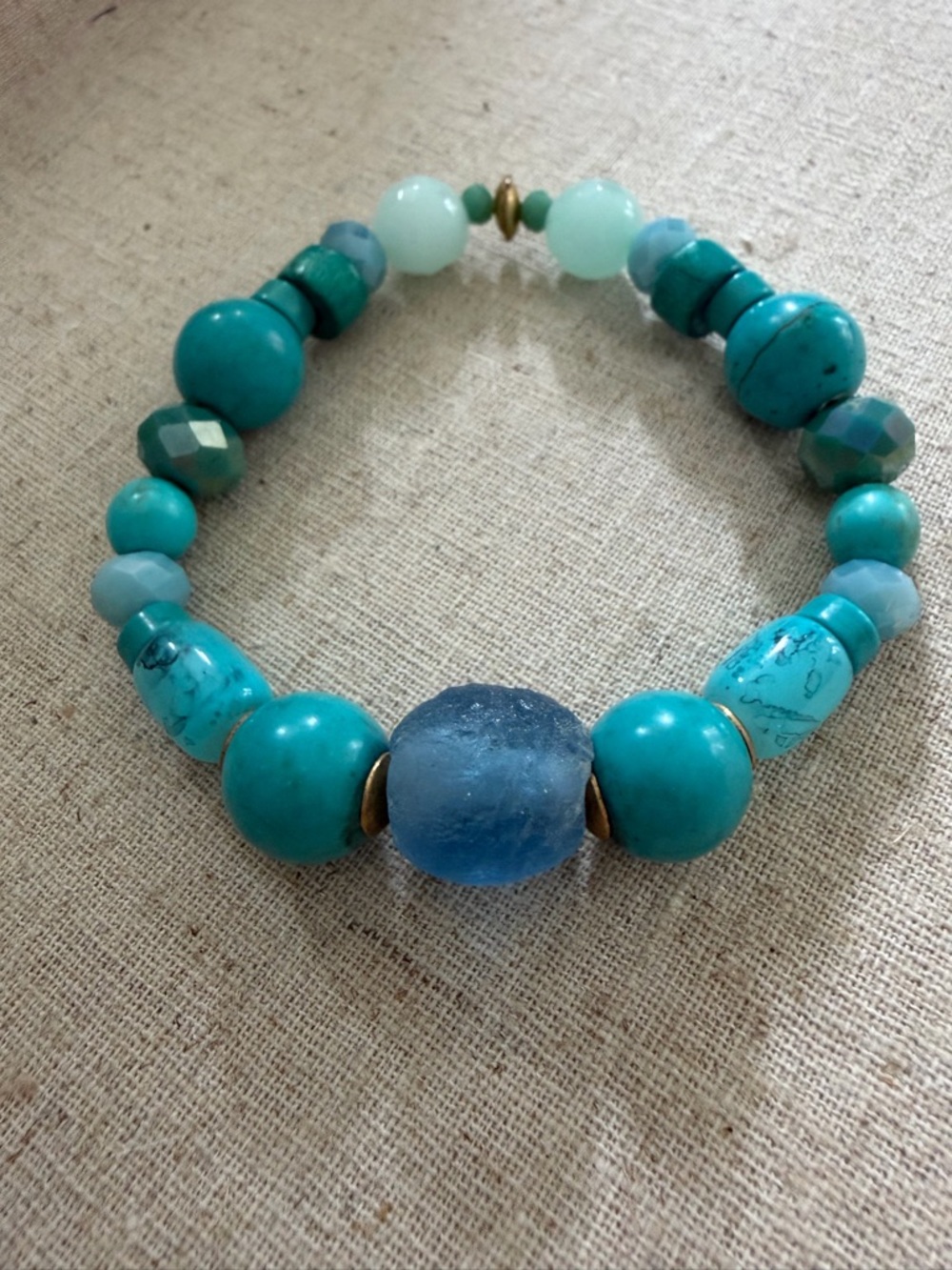 Handcrafted Turquoise & Aqua Beaded Stretch Bracelet